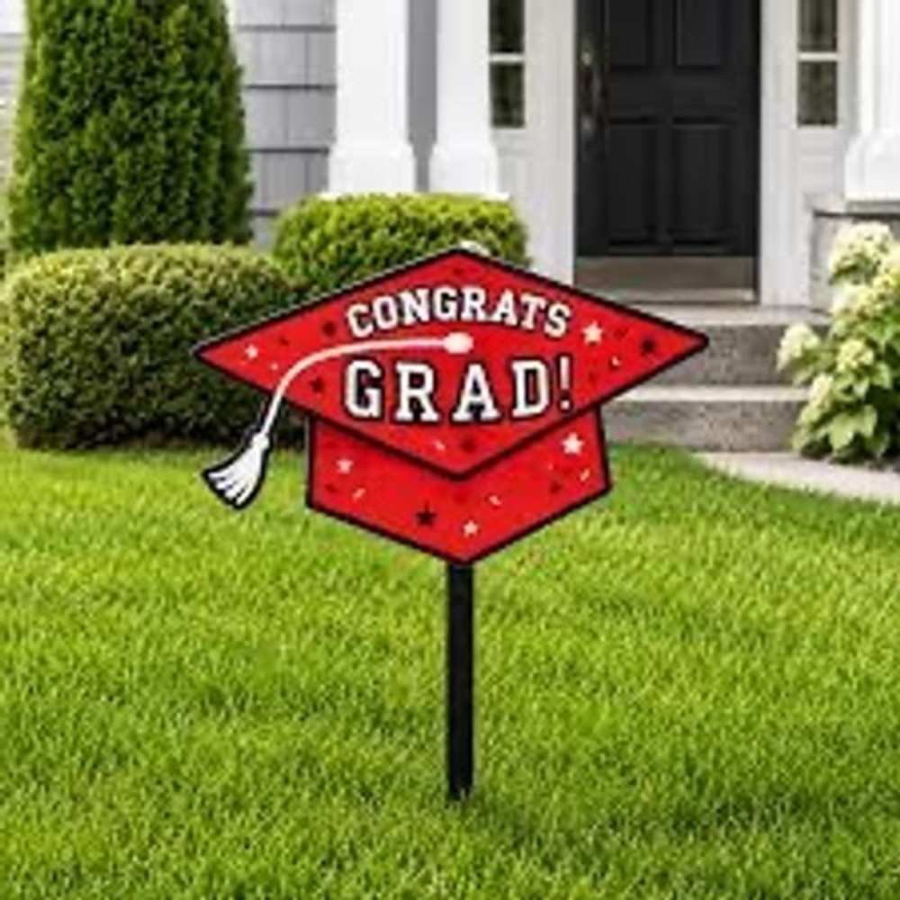 Graduation Yard Sign Unisex OS Red New Congrats Grad Cap Stake 9pc